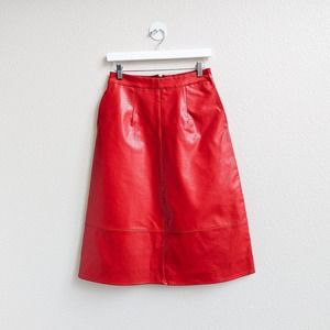 NWT Anthropologie Eri + Ali Red Midi Leather Skirt Sz 4